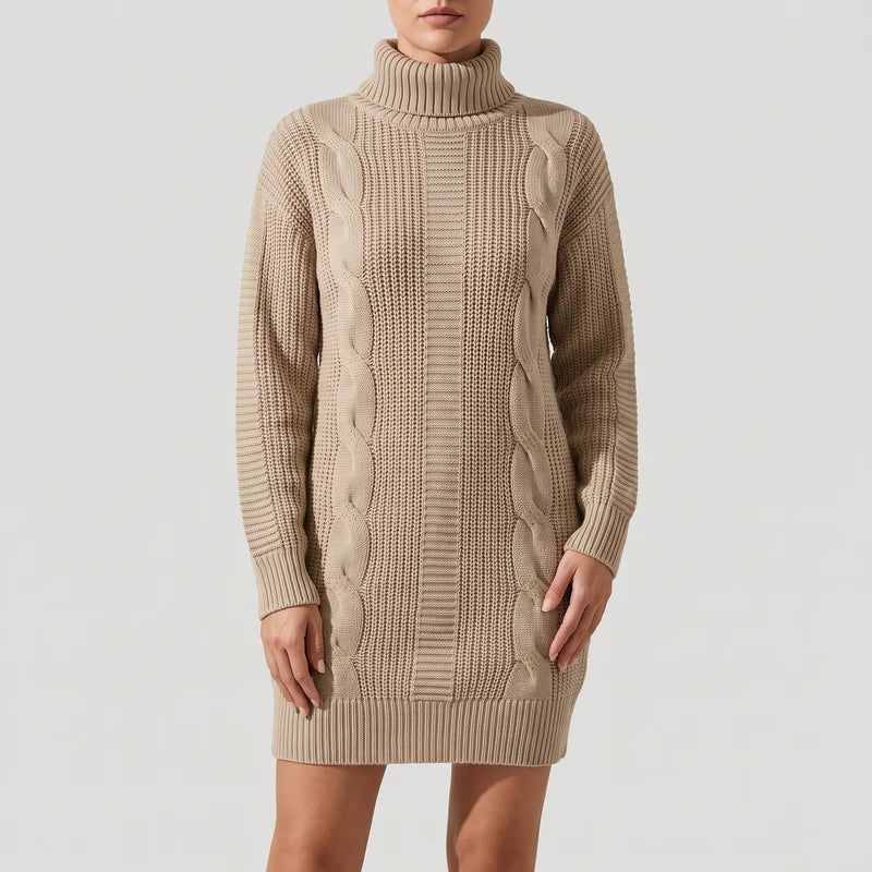 Ava | Cable Knit Turtleneck Sweater Dress