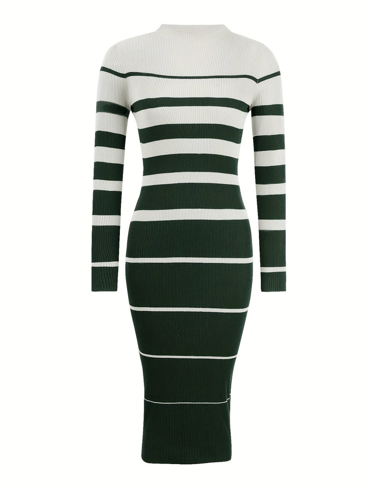 Darcey | Striped Ribbed Knit Midi Dress