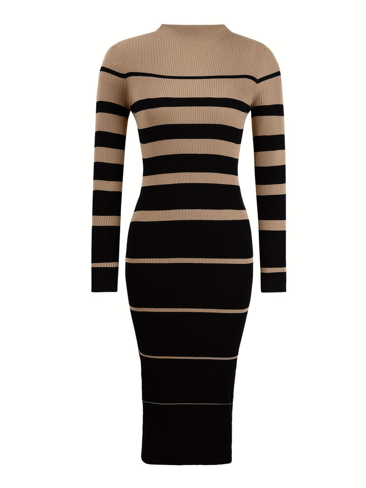 Darcey | Striped Ribbed Knit Midi Dress