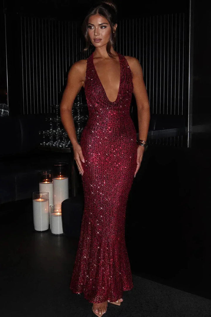 Effie | Sequin Maxi Dress Halter Backless