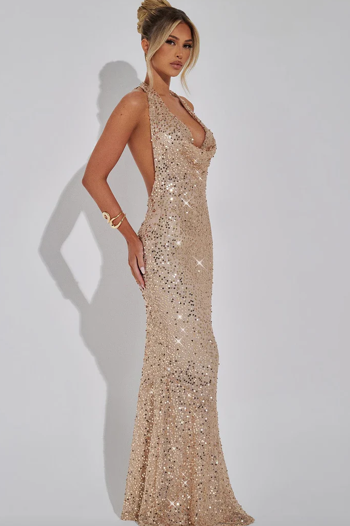 Effie | Sequin Maxi Dress Halter Backless