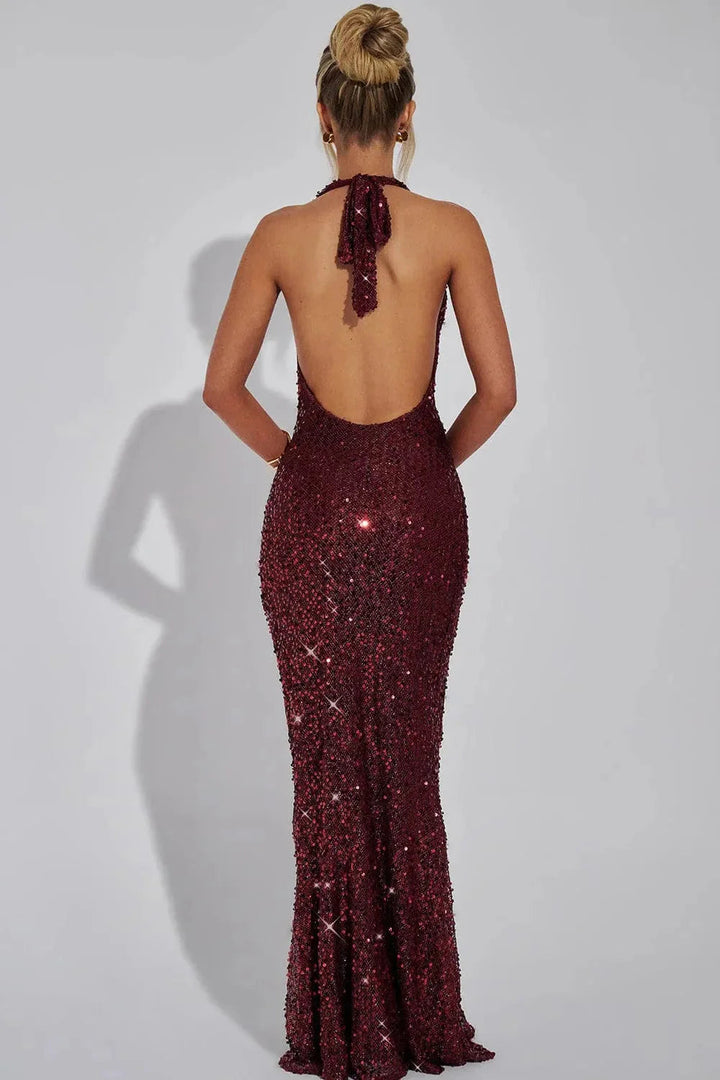Effie | Sequin Maxi Dress Halter Backless