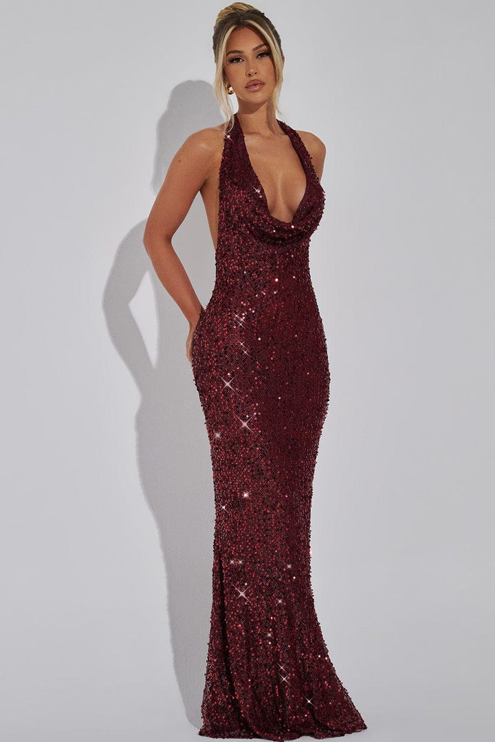 Effie | Sequin Maxi Dress Halter Backless