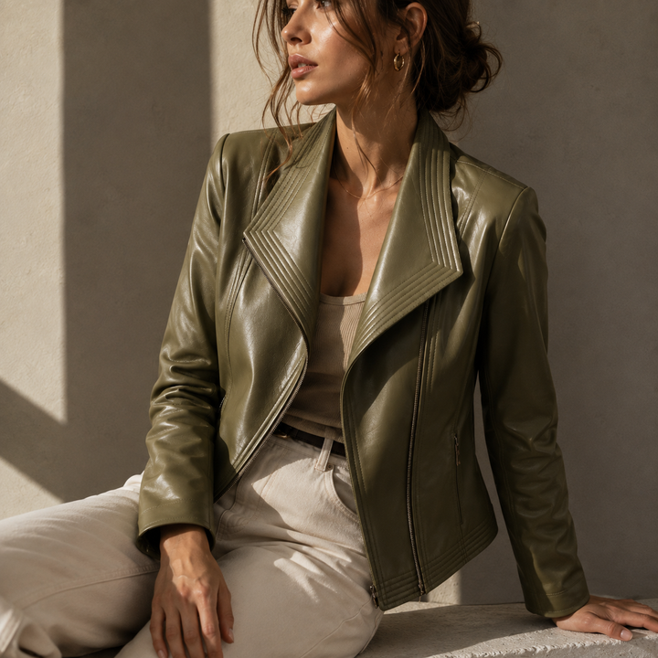 Poppy | Asymmetric Zip Moto Leather Jacket