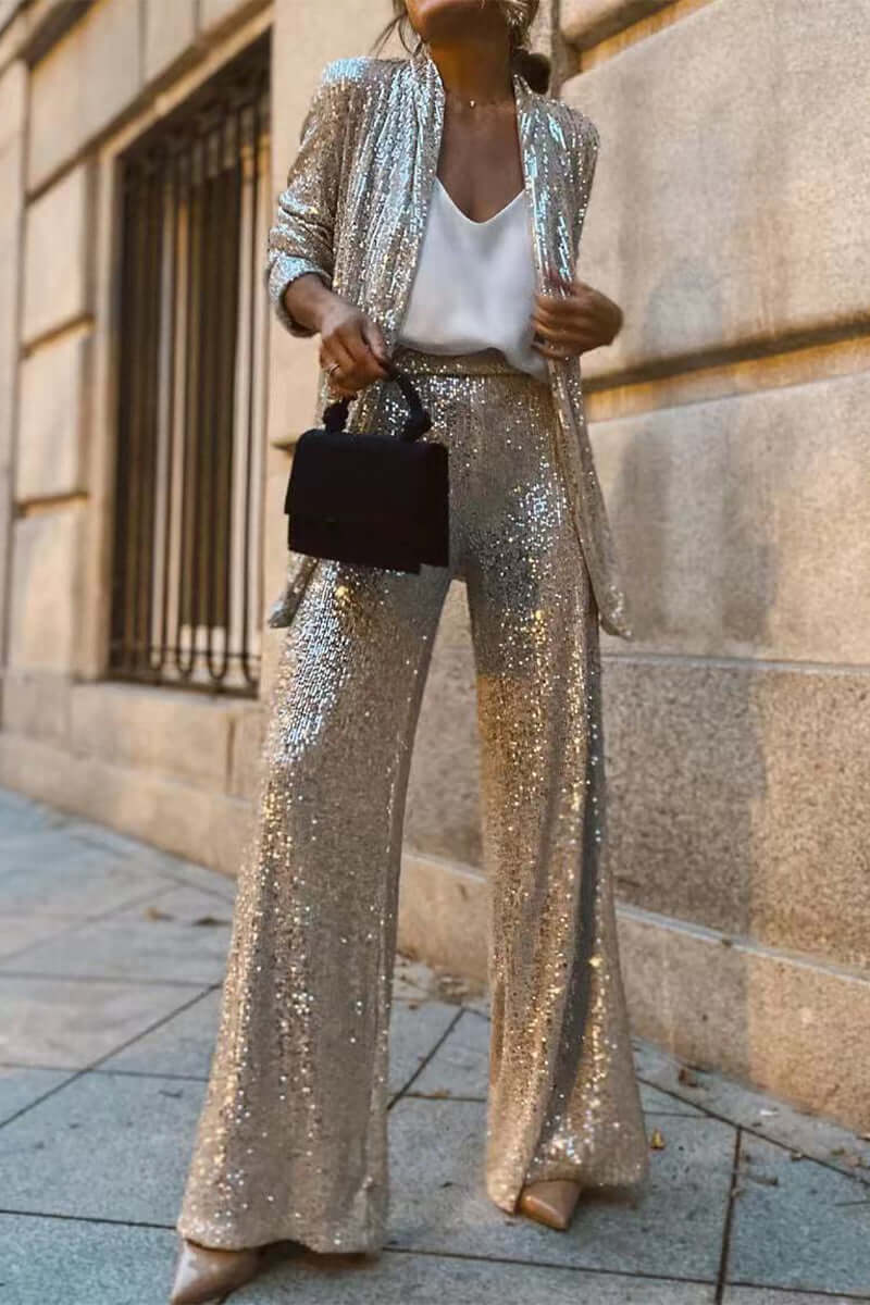 Rosie | Sequin Blazer &amp; Wide Leg Trouser Co-Ord Set