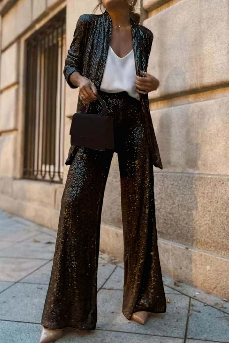 Rosie | Co-Ord Set Sequin V-Neck Blazer Wide Leg