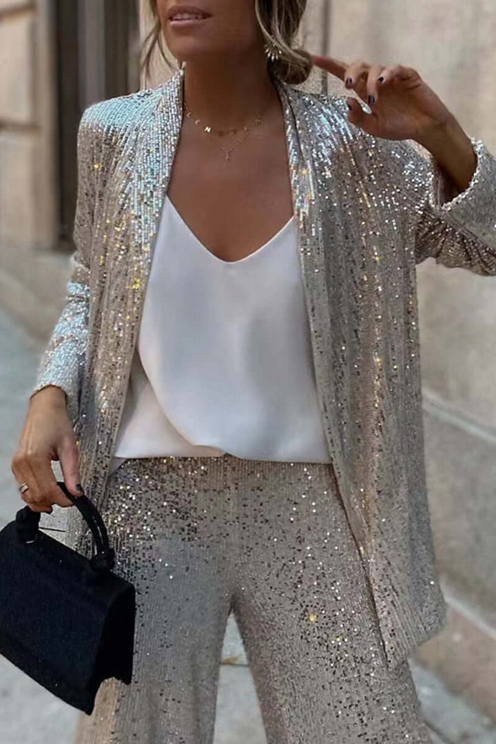 Rosie | Co-Ord Set Sequin V-Neck Blazer Wide Leg