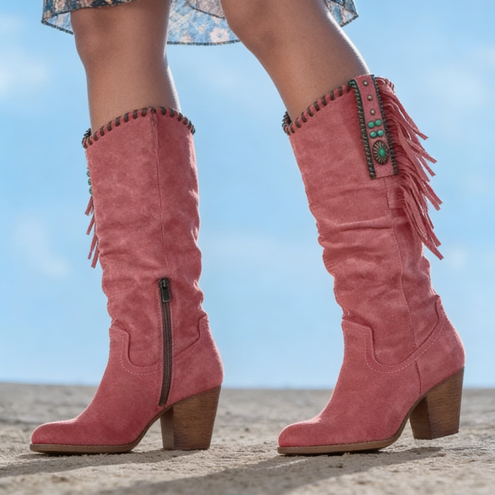 Poppy | Suede Slouchy Fringe Calf Boots