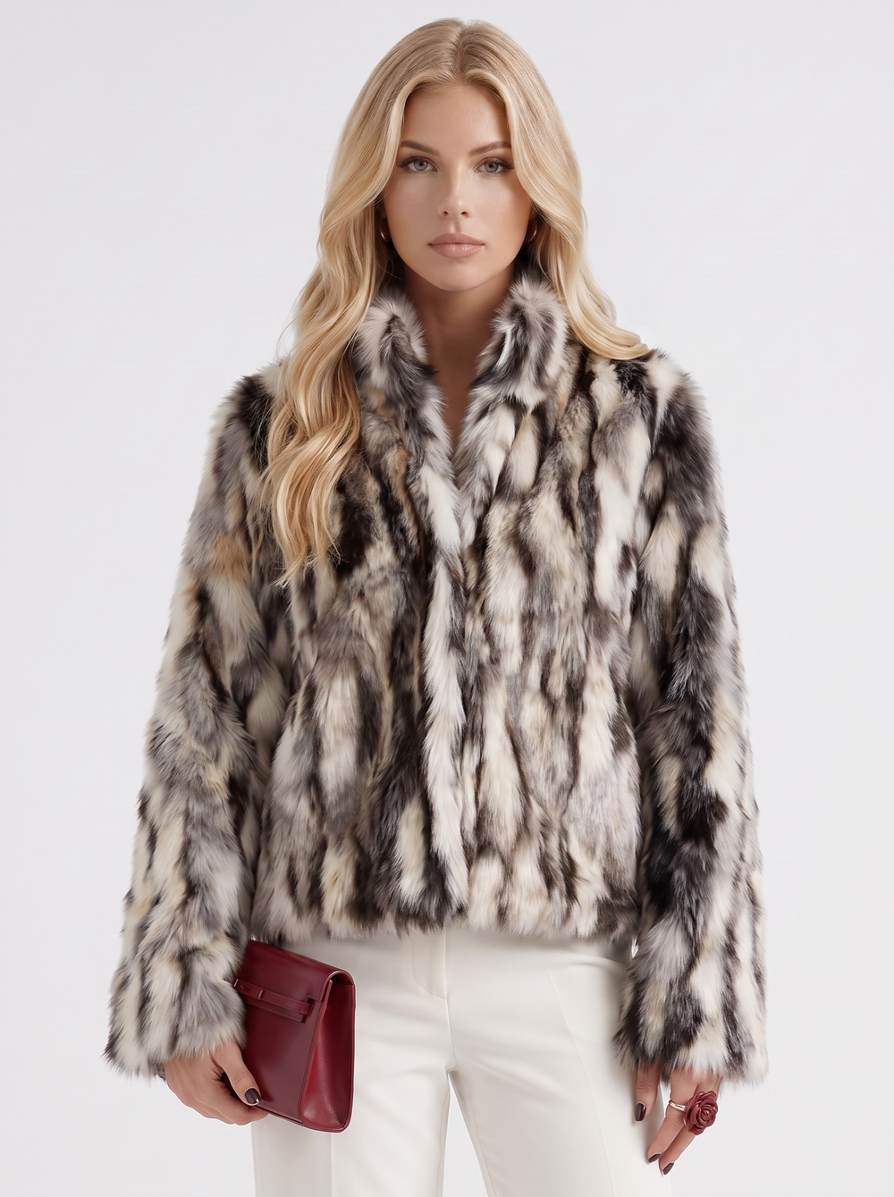 Greta womens leopard faux fur cropped jacket