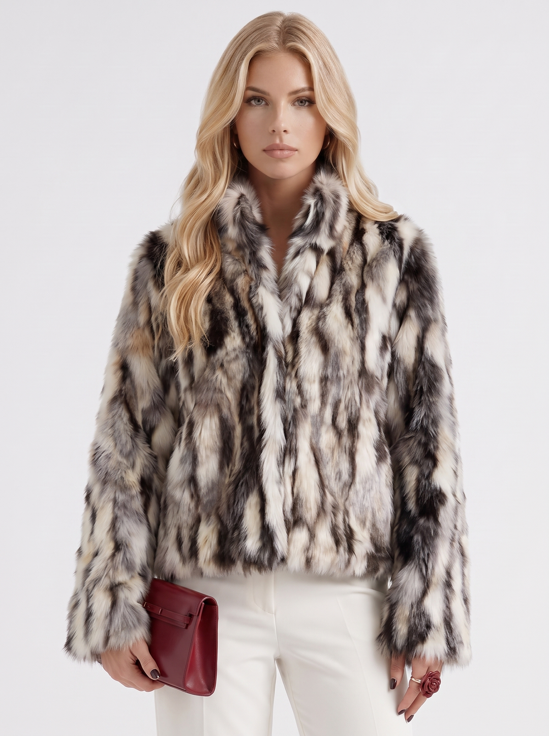 Greta womens leopard faux fur cropped jacket