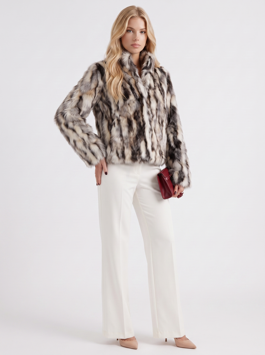 Greta womens leopard faux fur cropped jacket