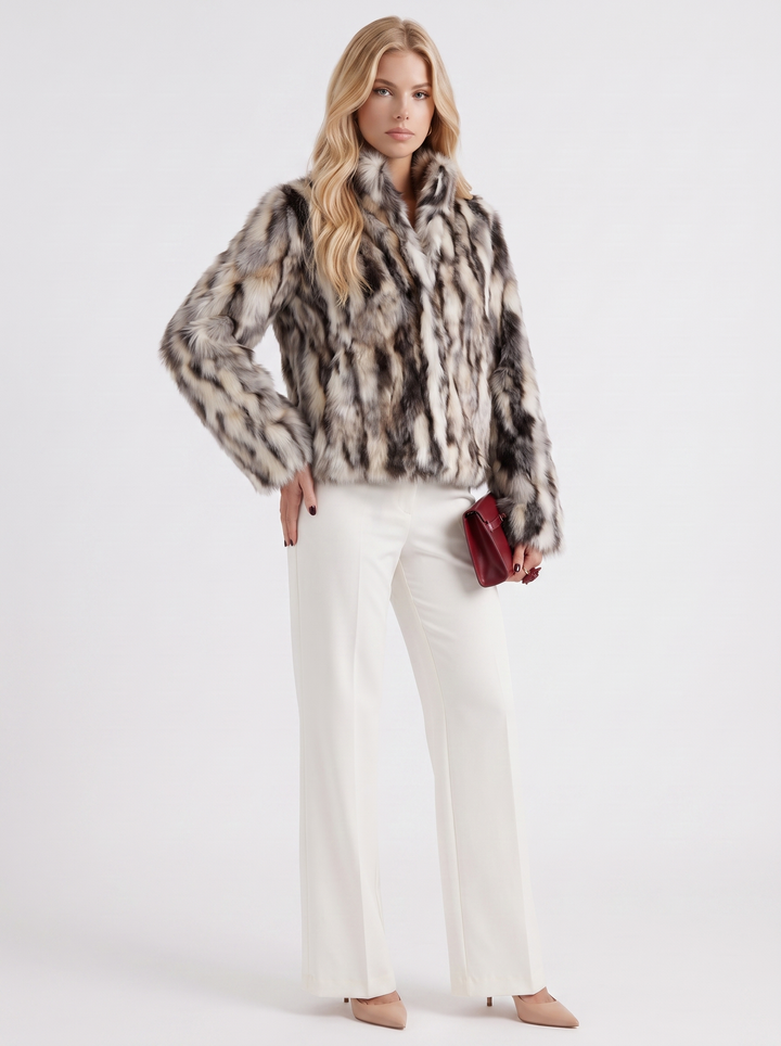 Greta womens leopard faux fur cropped jacket