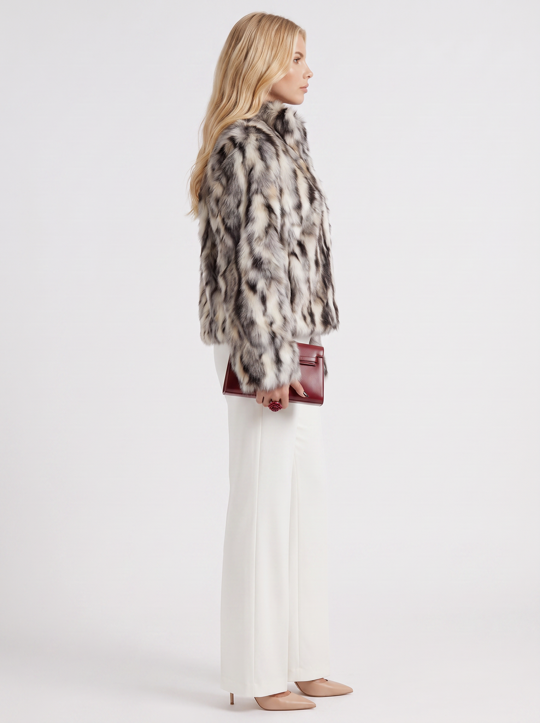 Greta womens leopard faux fur cropped jacket