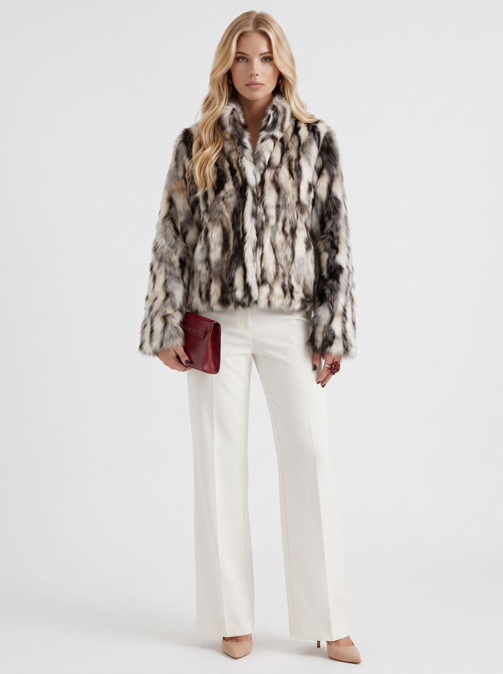 Greta womens leopard faux fur cropped jacket