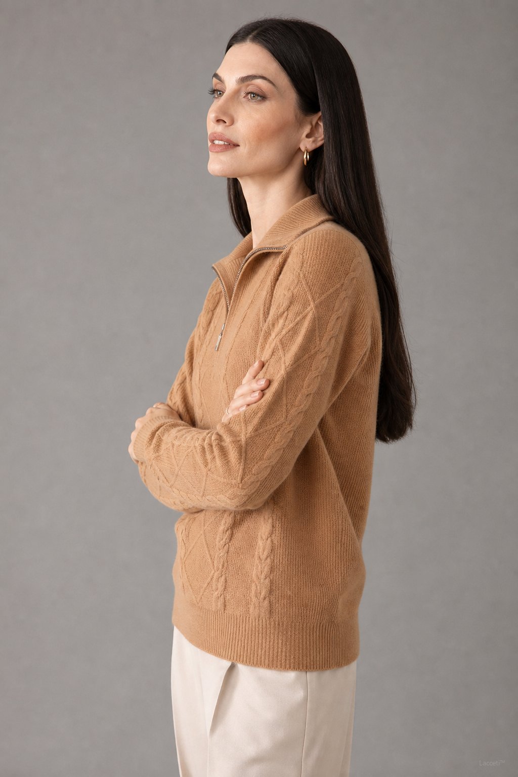 Daisy | Cable Knit Quarter Zip Relaxed Sweater