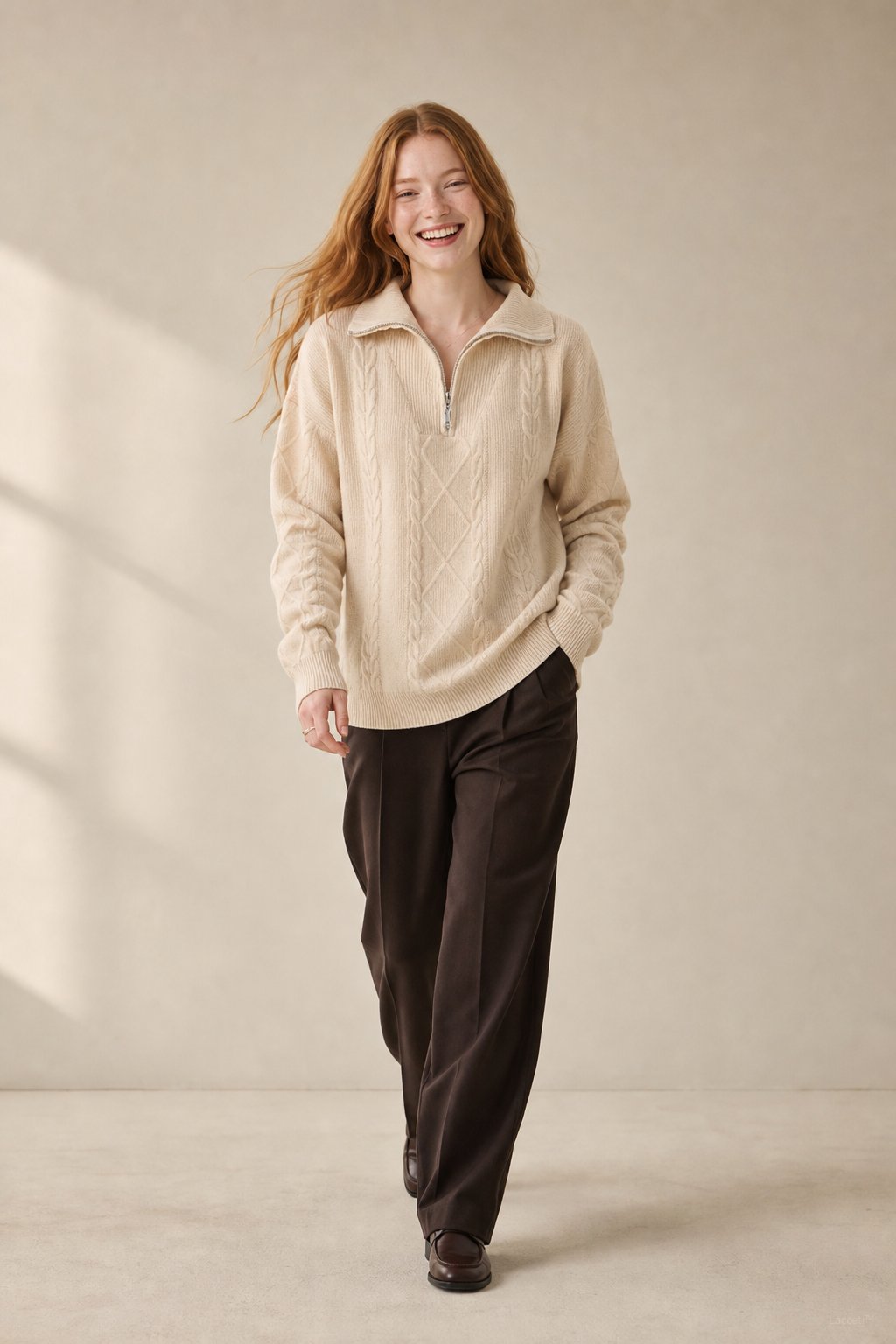 Daisy | Cable Knit Quarter Zip Relaxed Sweater