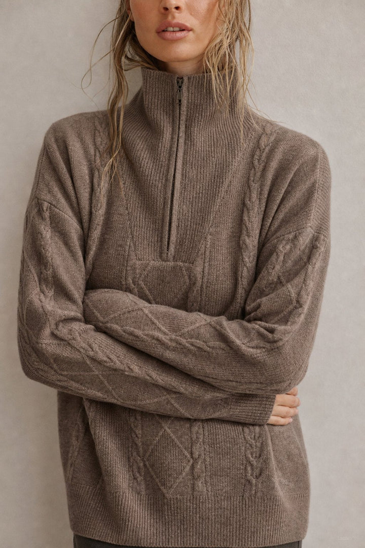 Daisy | Cable Knit Quarter Zip Relaxed Sweater