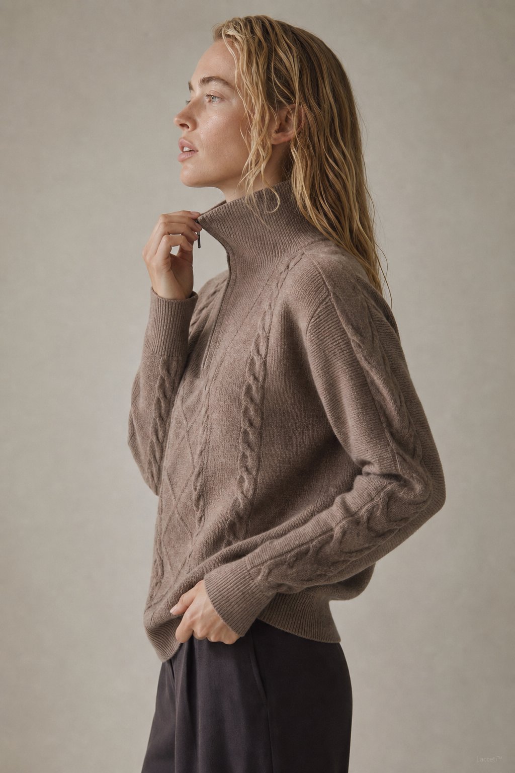 Daisy | Cable Knit Quarter Zip Relaxed Sweater