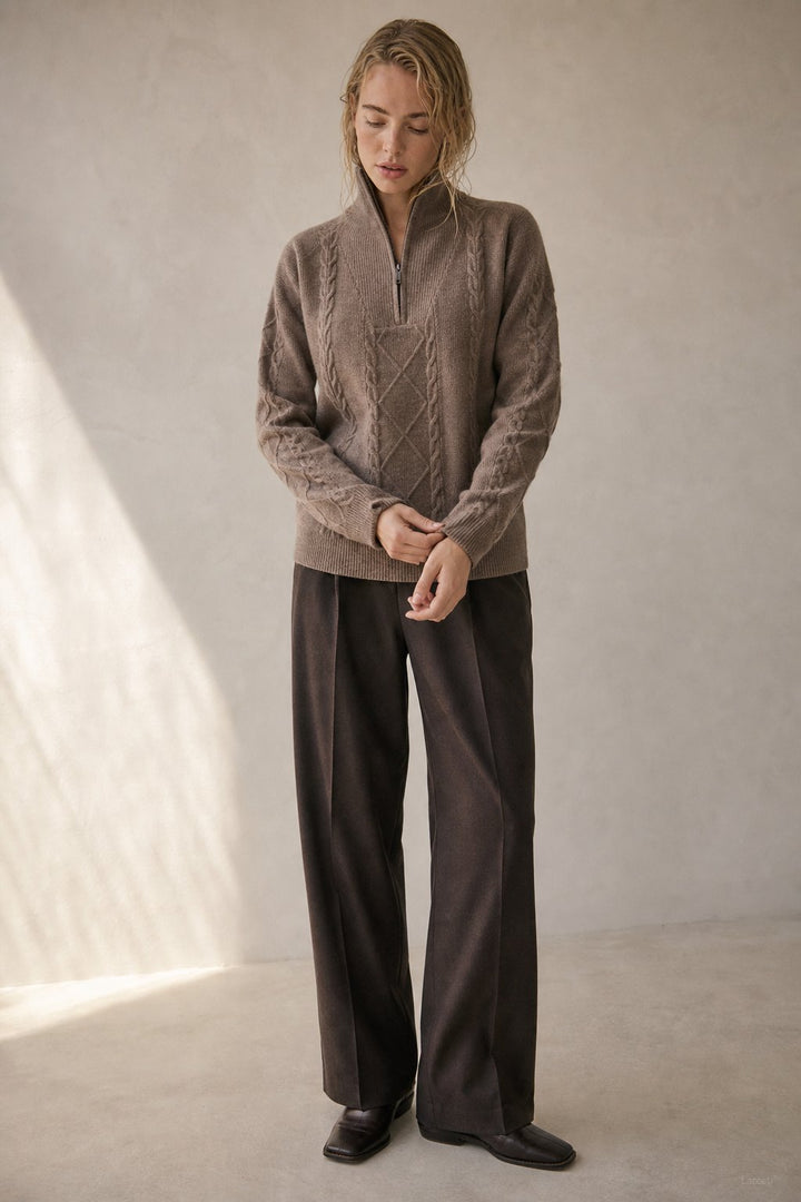 Daisy | Cable Knit Quarter Zip Relaxed Sweater