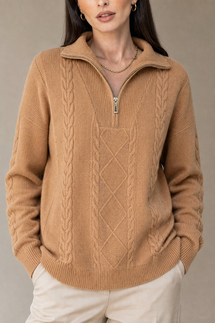 Daisy | Cable Knit Quarter Zip Relaxed Sweater
