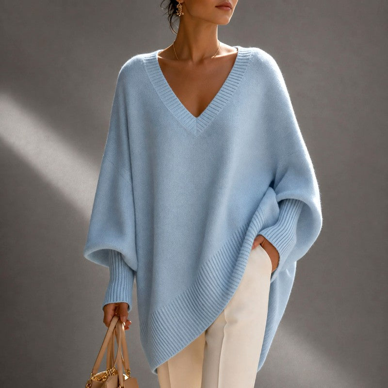 Amelia | Oversized V-Neck Knit Poncho Sweater