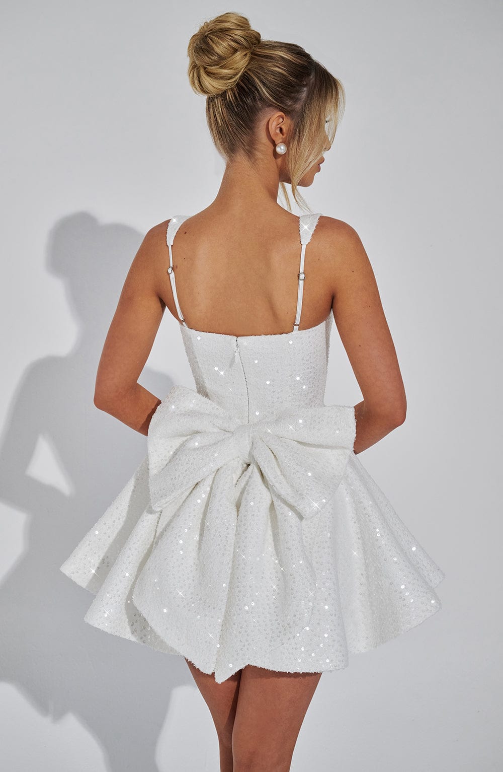 Pippa | White Sequined Square Neck Mini Dress