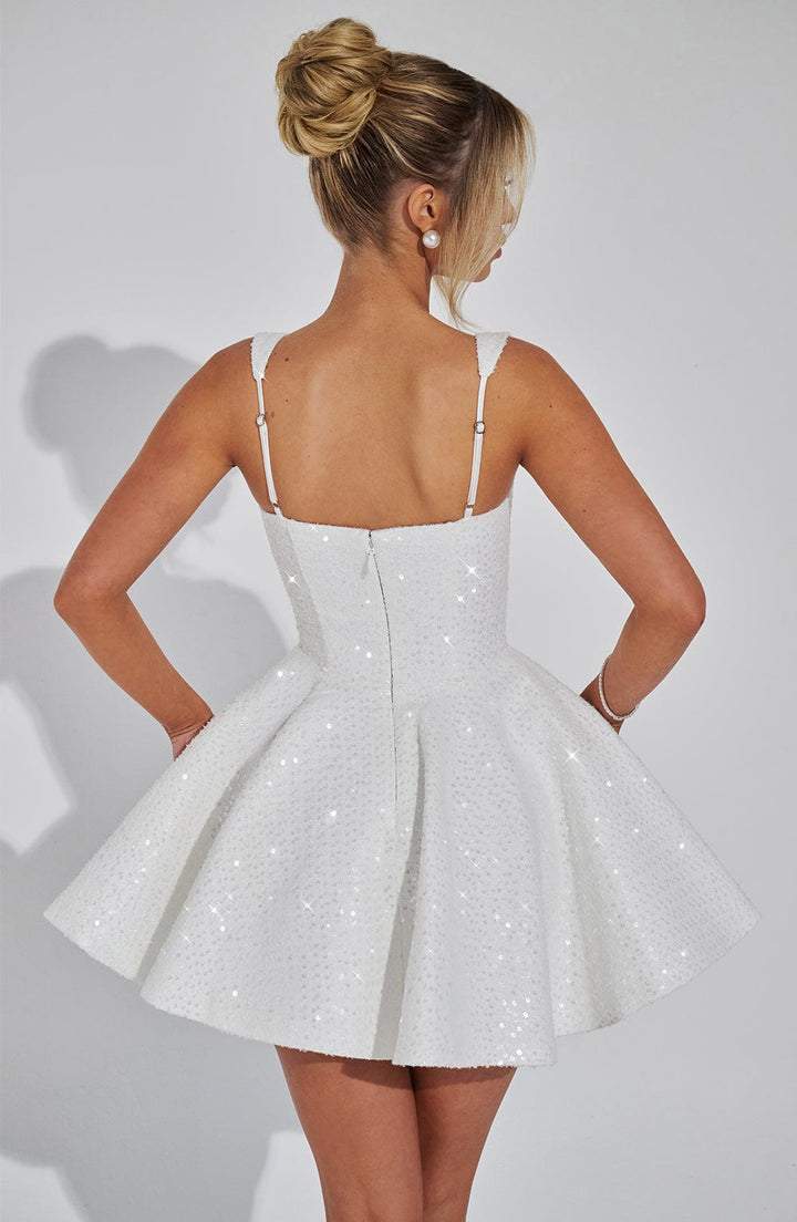 Pippa | White Sequined Square Neck Mini Dress