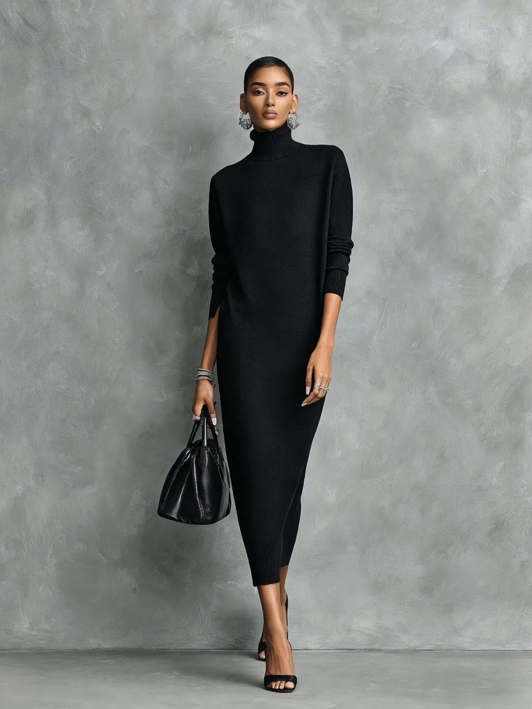 Cressida | Turtleneck Knit Dress Long Sleeve Midi