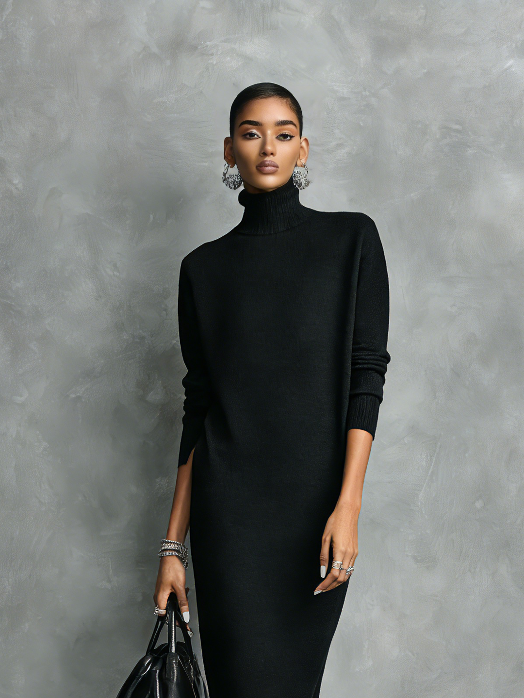 Cressida | Turtleneck Knit Dress Long Sleeve Midi