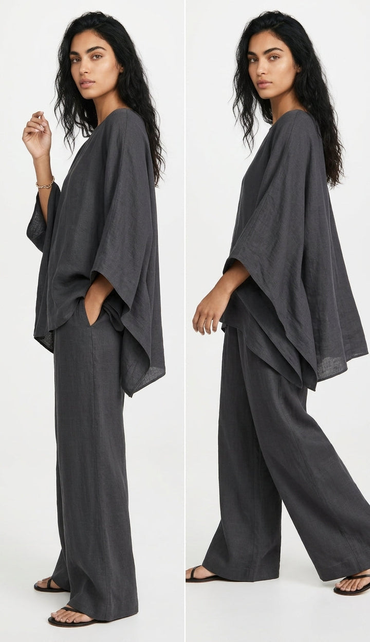 Olivia | Womens Relaxed Linen Co-Ord Set Wide Leg Trousers