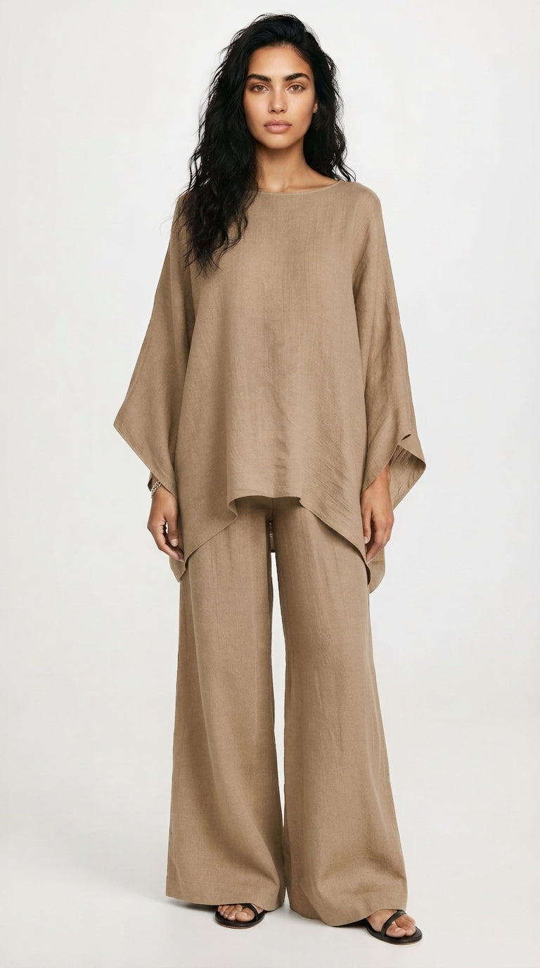 Olivia | Womens Relaxed Linen Co-Ord Set Wide Leg Trousers