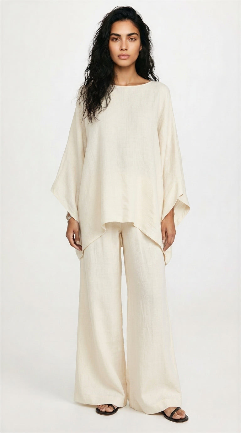 Olivia | Womens Relaxed Linen Co-Ord Set Wide Leg Trousers