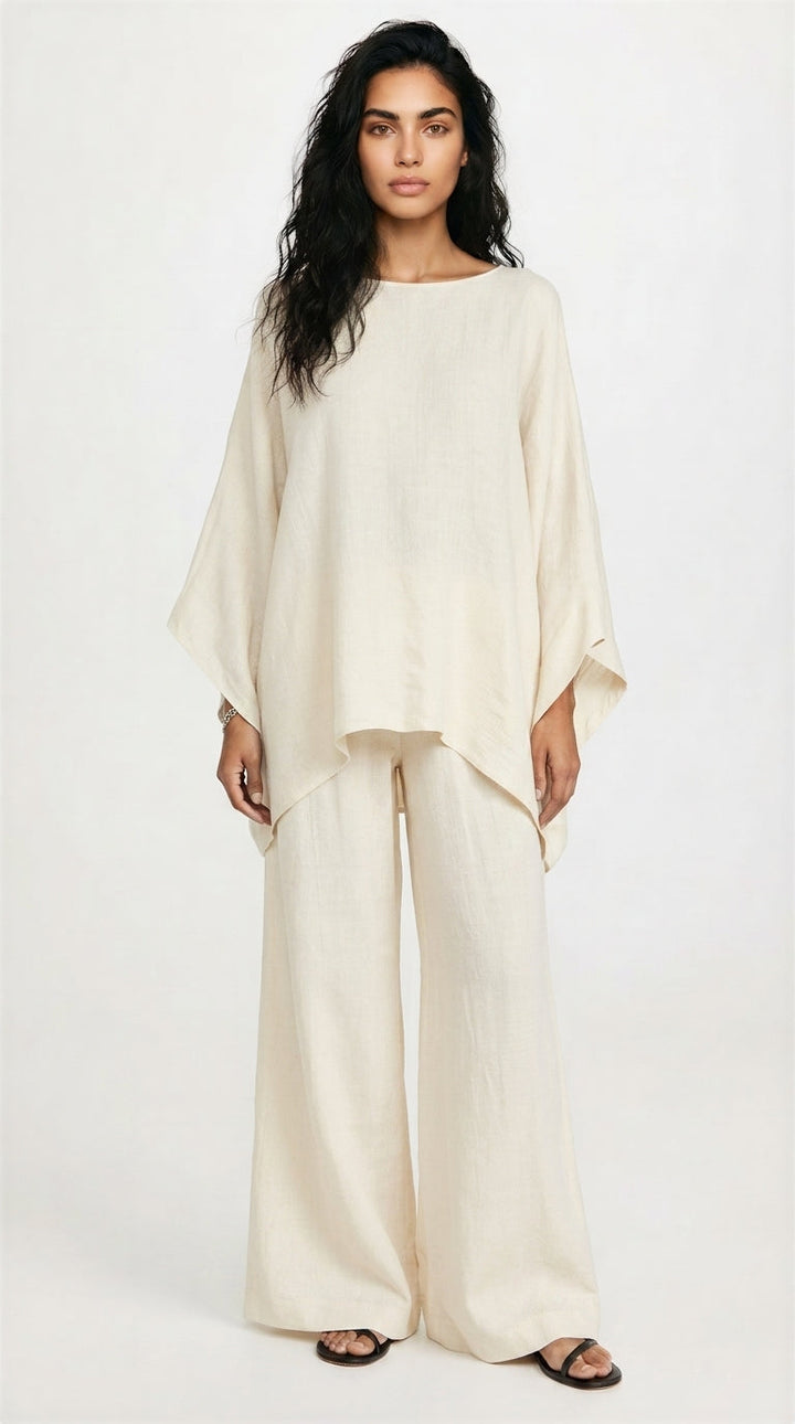 Olivia | Womens Relaxed Linen Co-Ord Set Wide Leg Trousers