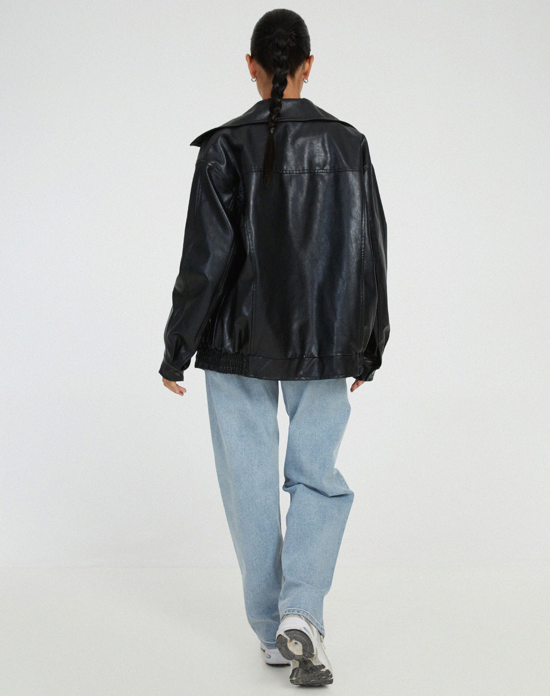 Amelia | Oversized Leather Bomber Zip Jacket