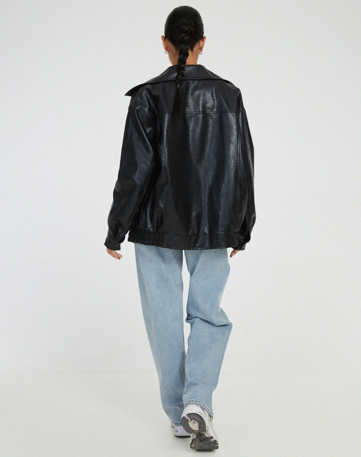 Amelia | Oversized Leather Bomber Zip Jacket