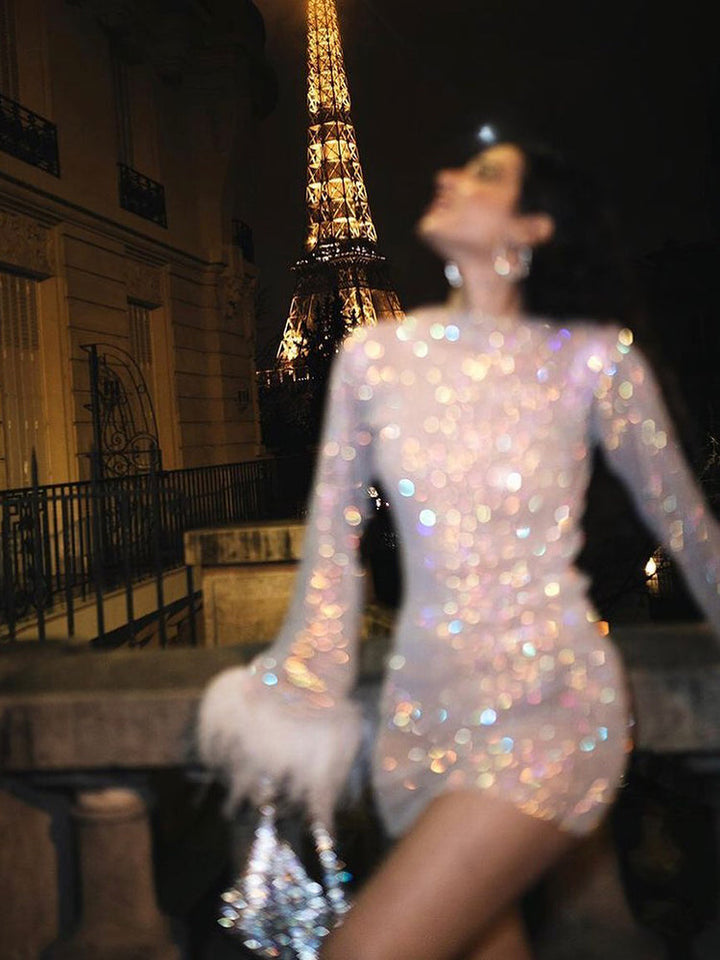 Alice | Sequin Party Mini Dress Long Sleeve