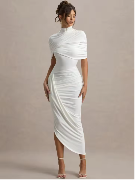 Orla | Ruched Backless Midi Dress