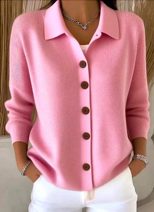 Phoebe | Collared Button Front Long Sleeve Relaxed Knit Cardigan