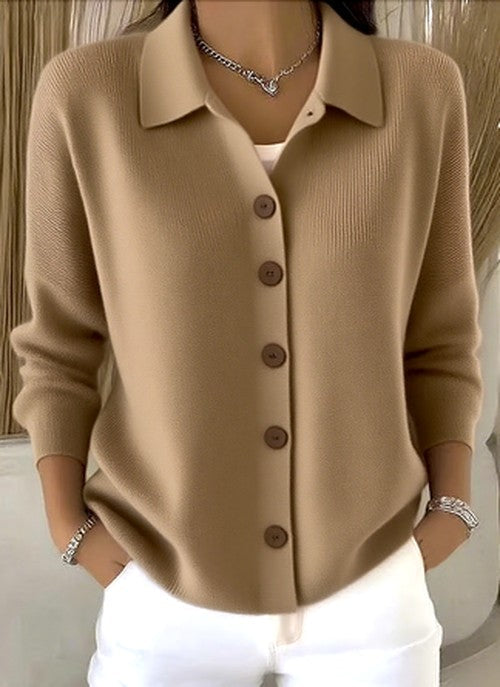 Phoebe | Collared Button Front Long Sleeve Relaxed Knit Cardigan