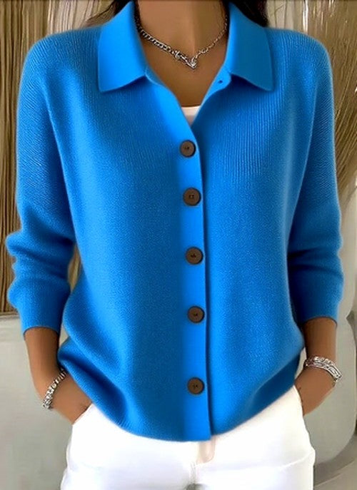 Phoebe | Collared Button Front Long Sleeve Relaxed Knit Cardigan