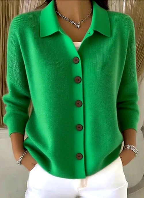 Phoebe | Collared Button Front Long Sleeve Relaxed Knit Cardigan