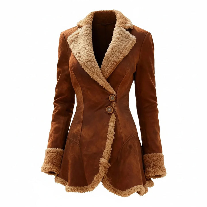 Millie | Faux Fur Trim Collared Suede Coat