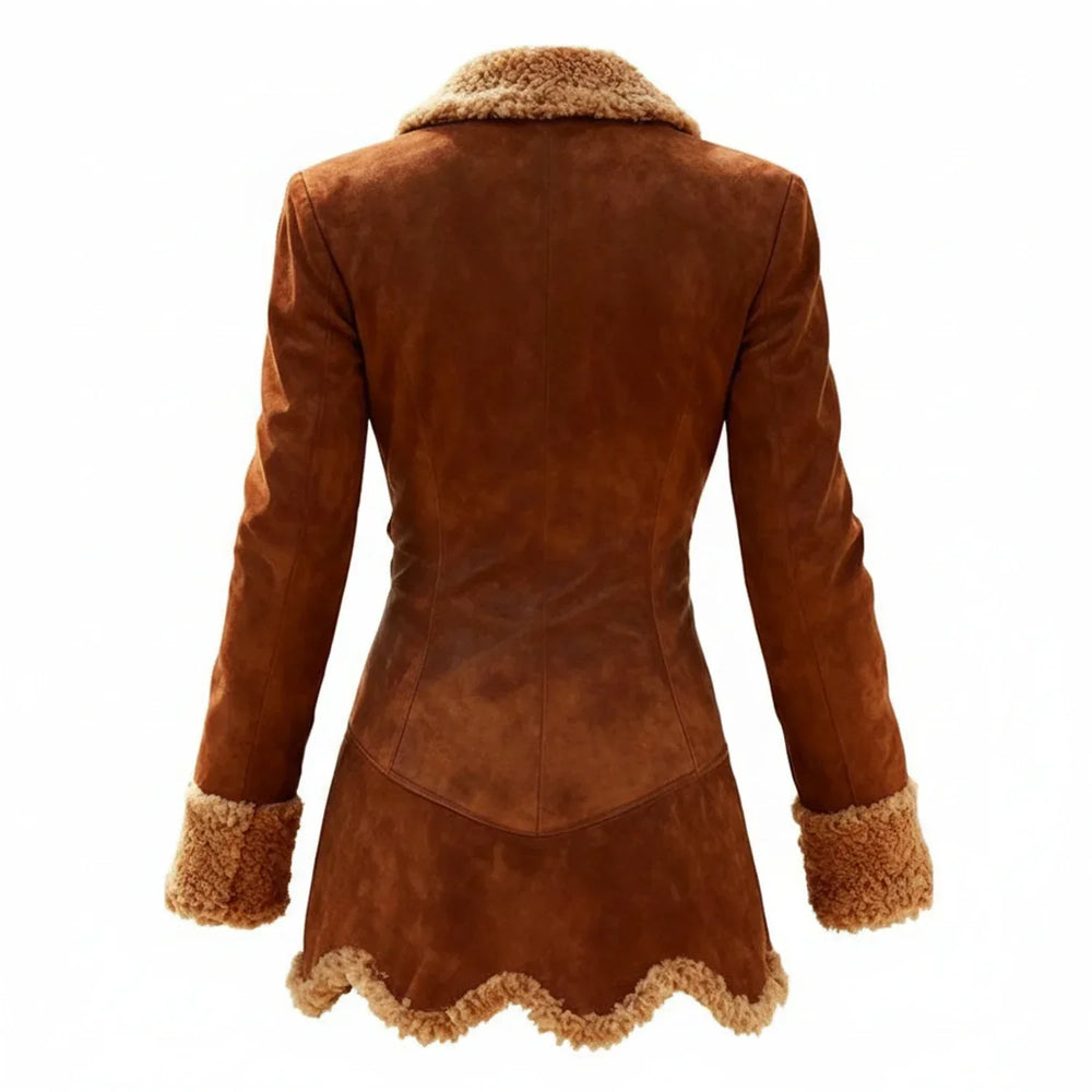 Millie | Faux Fur Trim Collared Suede Coat