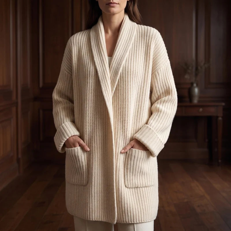 Arabella | Ribbed Knit Shawl Collar Cardigan with Pockets