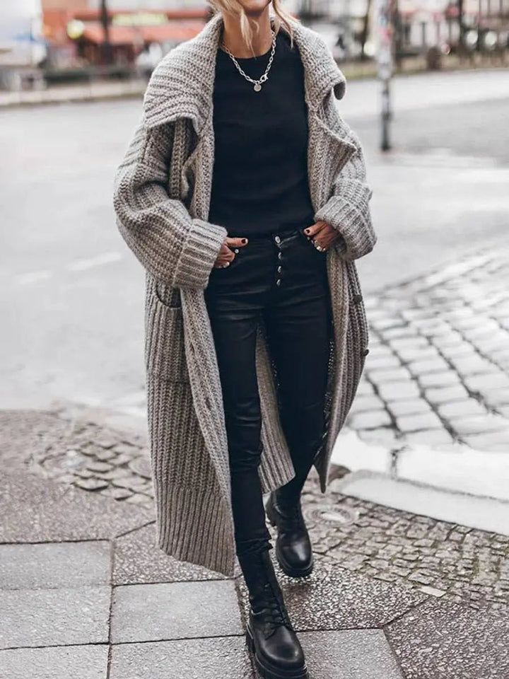 Hattie | Oversized Knit Cardigan Collared Button Front Pockets