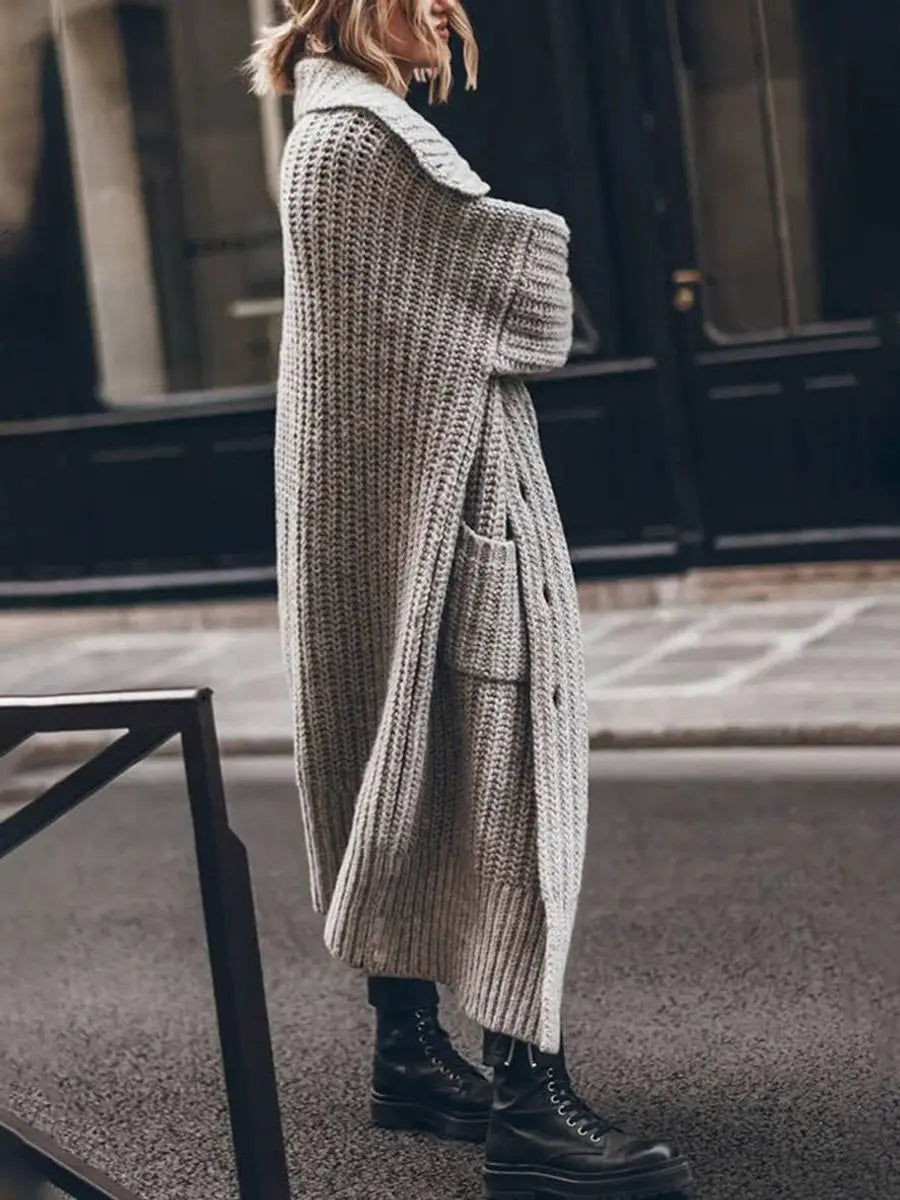 Hattie | Oversized Knit Cardigan Collared Button Front Pockets