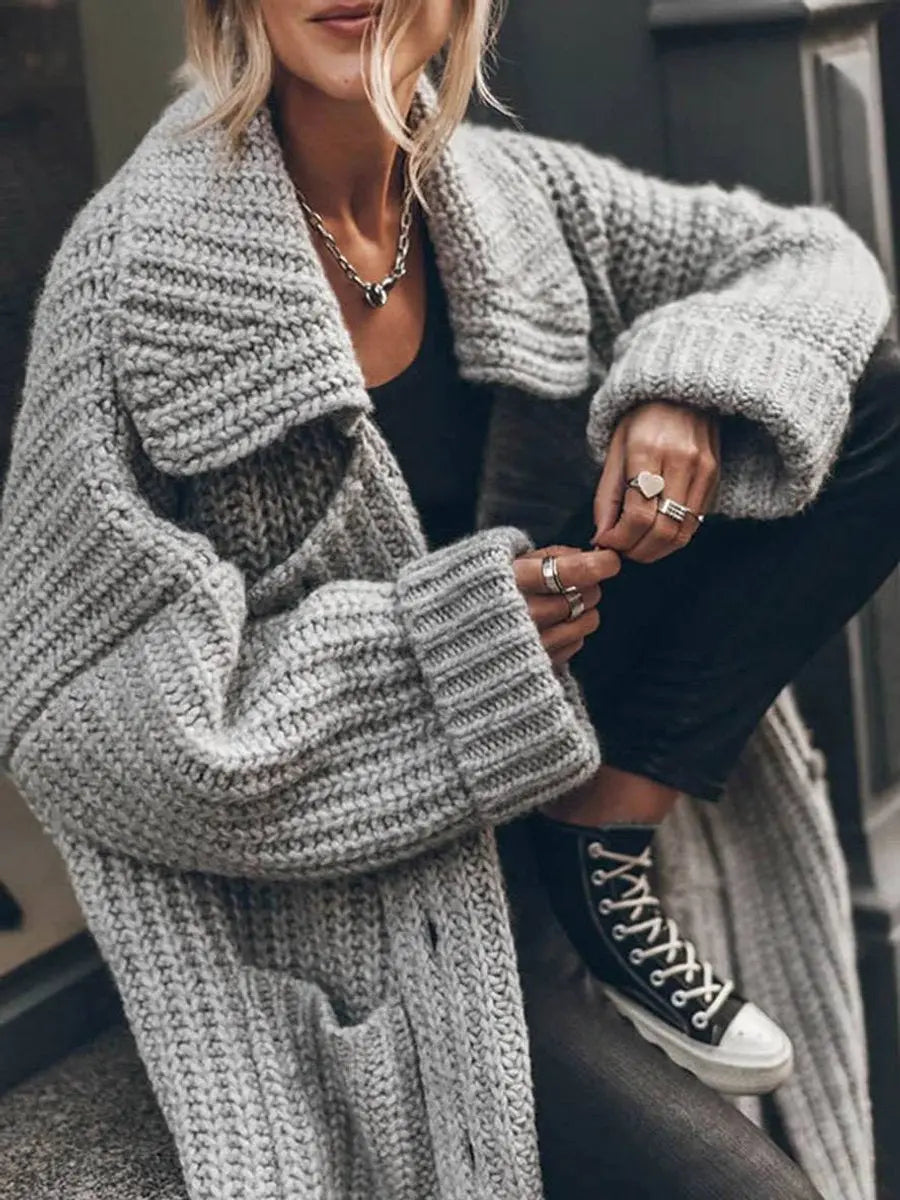 Hattie | Oversized Knit Cardigan Collared Button Front Pockets