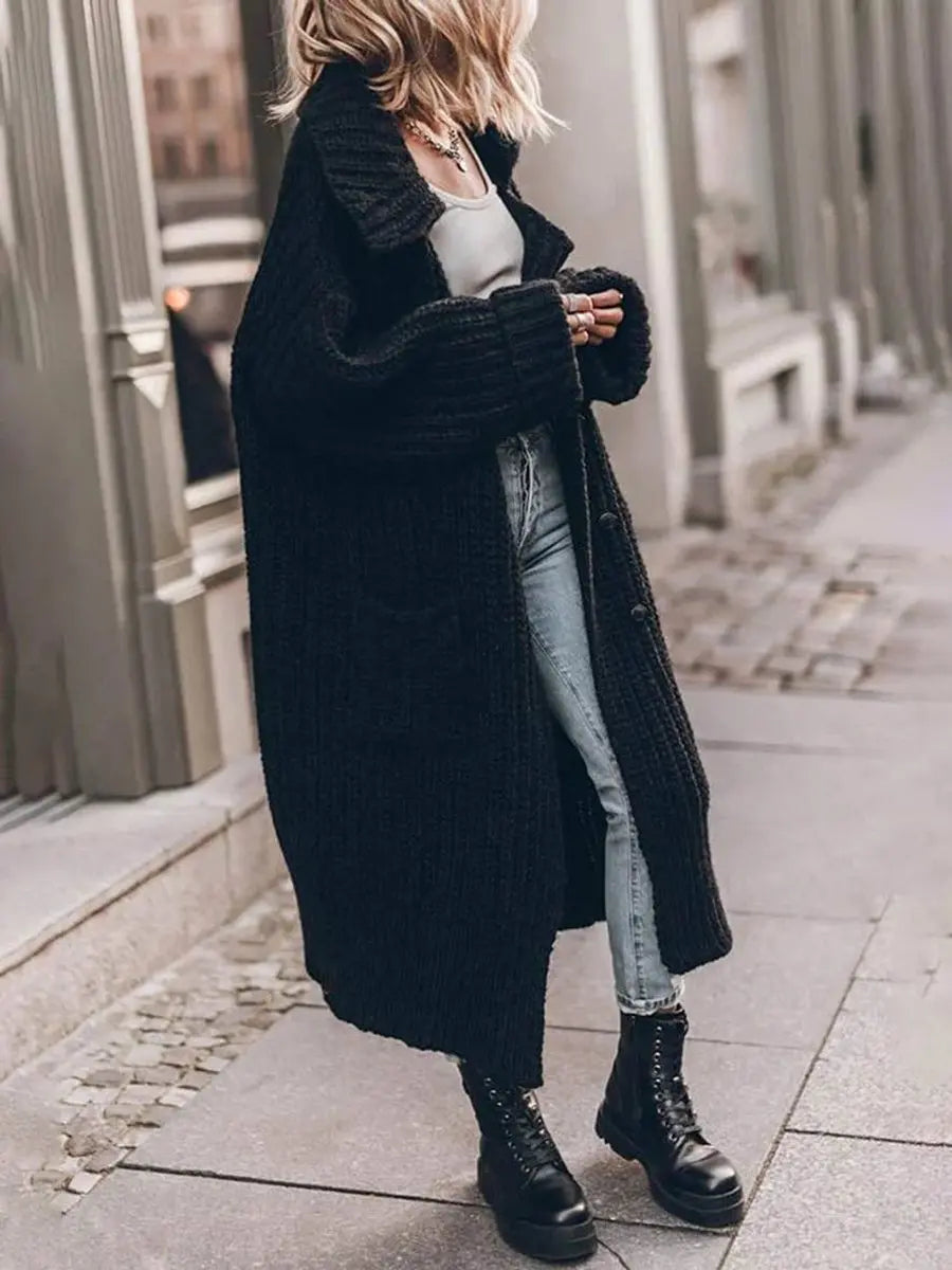 Hattie | Oversized Knit Cardigan Collared Button Front Pockets
